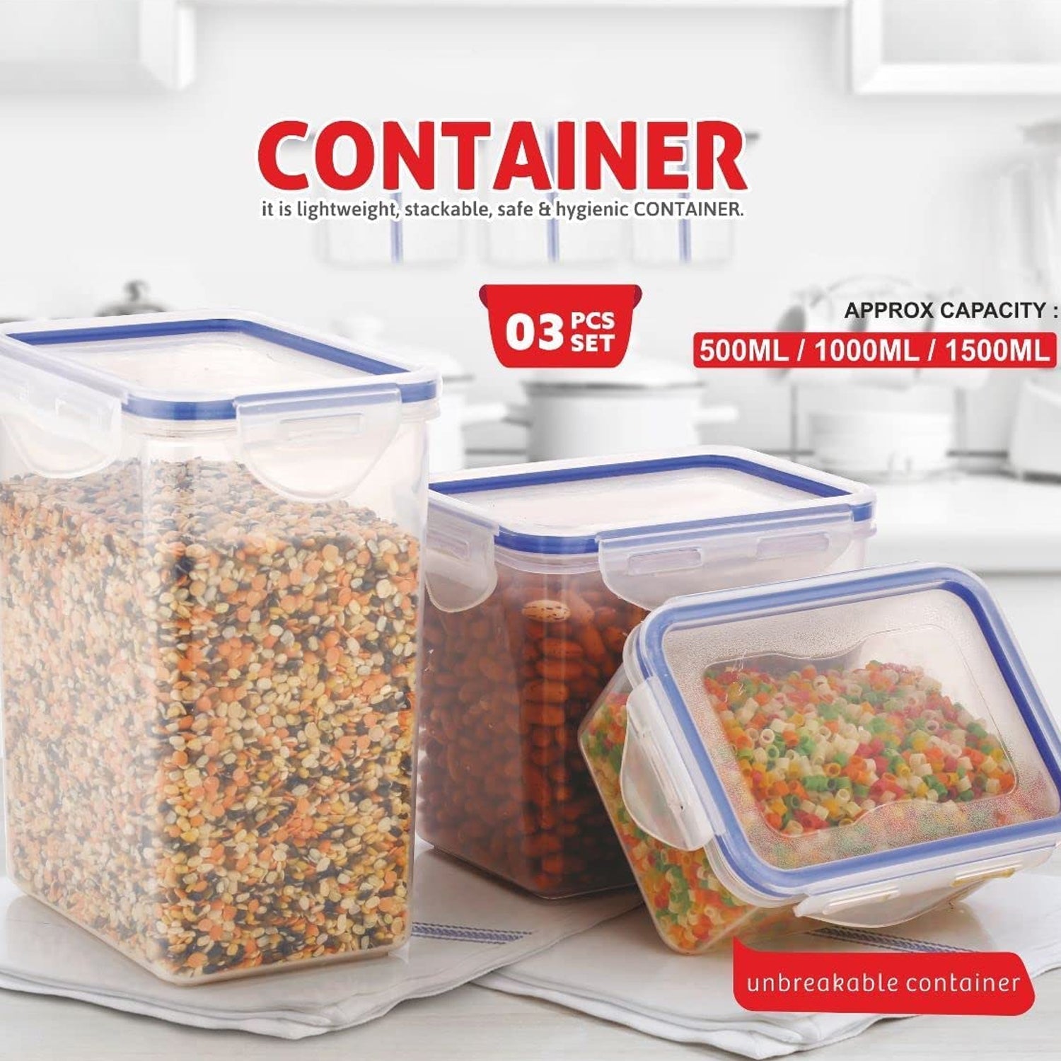 5827 Rectangle ABS Airtight Food Storage Containers with Leak Proof Locking Lid Storage container set of 3 Pc (Approx Capacity 500ml,1000ml,1500ml, Transparent) 5827 Rectangle ABS Airtight Food Storage Containers with Leak Proof Locking Lid Storage container set of 3 Pc (Approx Capacity 500ml,1000ml,1500ml, Transparent)